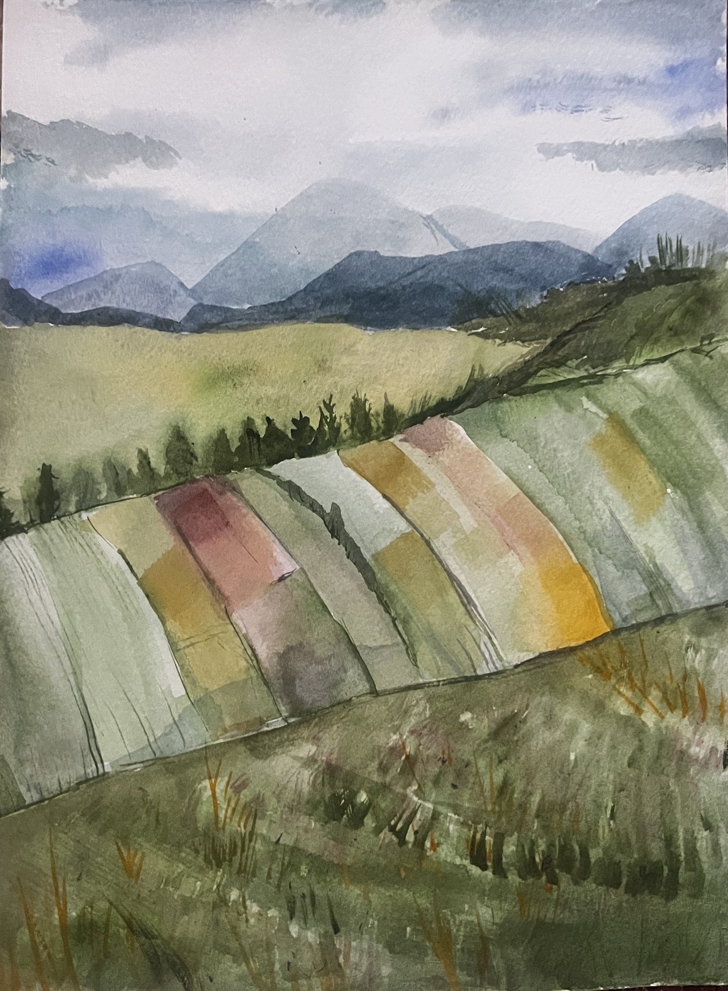 Watercolor Rolling Hills – Original Painting 9x12